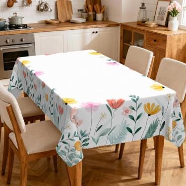 Imagem de Eikione Toalha de mesa retangular 152 x 250 cm, impermeável, com flores de verão, lavável, capa de mesa de pano resistente a manchas para decoração de festas, piqueniques, jantares
