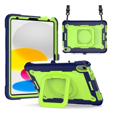 Imagem de DETUOSI Capa para iPad (A16) 11ª geração 28 polegadas 2025, capa à prova de choque com suporte giratório de 360° e alça de ombro, capa resistente para iPad 10ª geração de 10,9 polegadas, azul escuro +