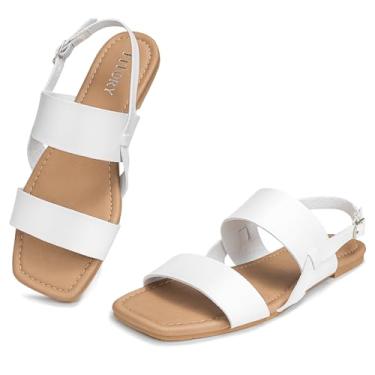 Imagem de FITORY Sandálias rasteiras femininas modernas, quadradas, bico aberto, fivela ajustável, chinelos verão tamanho 6-11, Branco-x, 41