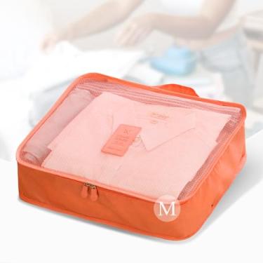 Imagem de Organizador de viagem de malha, bolsa de armazenamento de viagem, multifuncional, organizador de bagagem, bolsa de viagem com zíper para passaporte de cosméticos, meias, Laranja M
