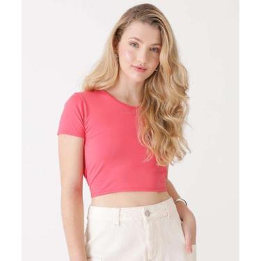 Imagem de Blusa Cropped Feminina Vazado Manga Curta Marisa-25211, Rosa, M