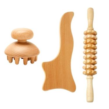 Imagem de Ferramentas de massagem para terapia de madeira anticelulite, rolo massageador de madeira, copo Gua Sha, kit de drenagem linfática (estilo d)
