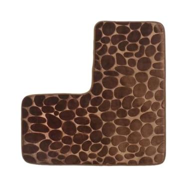 Imagem de Tapete de piso de paralelepípedos em forma de L tapete de banheiro absorvente de algodão com memória 1 peça (café)