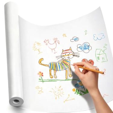 Imagem de PerkHomy Rolo de papel artesanal 38,1 cm x 1,143 cm (37,5') Papel kraft para crianças arte em movimento cobertura de piso embalagem pintura desenho cavalete pôster papel gráfico (branco, 38 cm L x