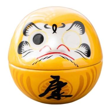 Imagem de KiBcsLic Pequena boneca Daruma de cerâmica, escultura de arte japonesa, coleção criativa de miniaturas, decoração Dharma para festivais e Ano, Amarelo
