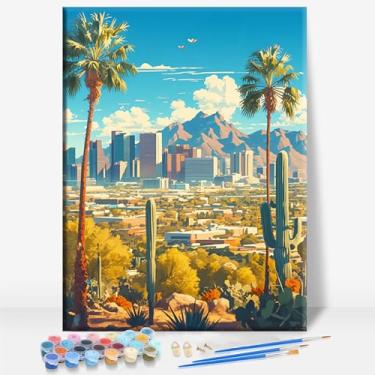 Imagem de PHOENIX CITY ARIZONA Tela emoldurada DIY Kit de pintura por números bar café caverna sala de casa parede banheiro varanda pátio decoração presente, 40,6 x 30,5 cm