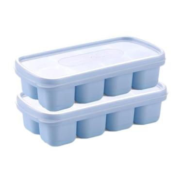 Imagem de Kit 2 Formas de Gelo Premium com Tampa Cristal 16 Cubos, Fundo Silicone, Fácil de Tirar o Gelo, Flexível, Portátil, Reutilizável, Material Resistente e Durável, Protege contra Odores da Geladeira