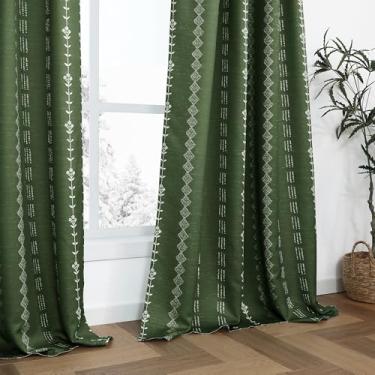 Imagem de Cortinas verde-oliva para cozinha, cortinas boho blackout para janela de banheiro, sala de estar, 113 cm de comprimento