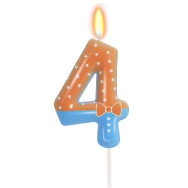 Imagem de Velas de aniversário azuis laranjas, 4º número para bolo, número 4, topo de bolo para velas temáticas de jogos, decoração de aniversário, suprimentos para celebrações de aniversário (4)