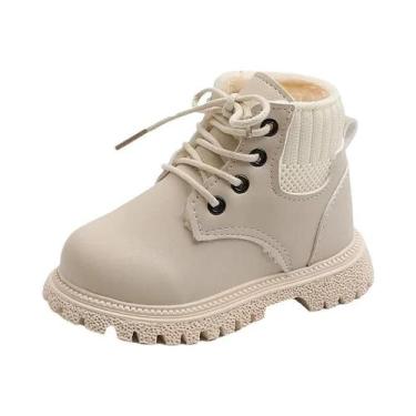 Imagem de Botas Chelsea De Couro Bege Para Crianças, Impermeáveis, Tênis De Inve