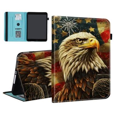 Imagem de BFUKVOU Capa para Samsung Galaxy Tab A11 / Tab A9 de 8,7 polegadas 2025/2023, compartimento para cartão, capa de couro PU TPU com suporte para caneta, hibernação automática, bandeira americana de