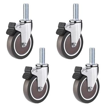 Imagem de Rodas giratórias resistentes de 10 cm com freio - Rodas de carrinho de borracha de 100 mm, haste rosqueada M10 x 25 mm, capa contra poeira, substituição perfeita para carrinhos de compras, móveis