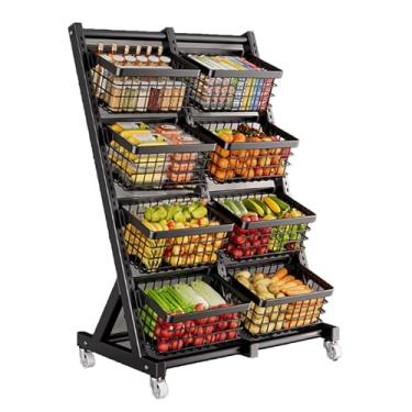 Imagem de Rack de exibição de lanches, rack de frutas e vegetais no chão, carrinho multicamadas com rodas, rack multifuncional de armazenamento de vegetais domésticos, organizadores de cozinha com cestas de