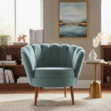 Imagem de Poltrona Pétala De Veludo Luxo Decorativa Liberty Móveis Azul-Turquesa