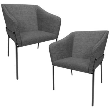Imagem de Kit 2 Cadeiras Para Sala De Jantar Estar Living Olívia L02 Linho Cinza Escuro - Lyam Decor