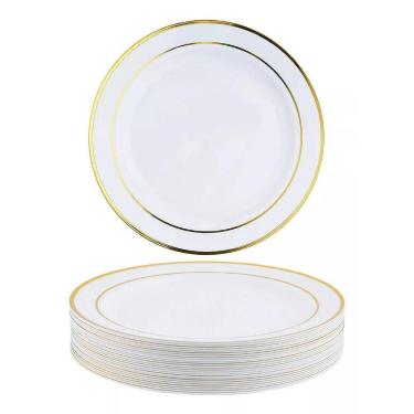 Imagem de Kit 60 Pratos Sobremesa 19Cm Descartáveis Luxo Plástico Gold