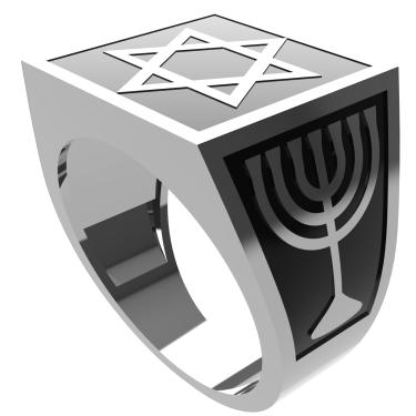 Imagem de Anel Estrela de Davi e Menorah Prata fundo com resina