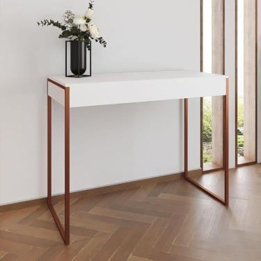 Imagem de Aparador Industrial Retangular Califórnia Branco 137X40Cm Base Cobre Cor: Branco