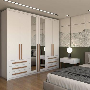 Imagem de Guarda-Roupa Casal Nobile Plus 6 Portas 6 Gavetas com Espelho Branco - Panorama Móveis