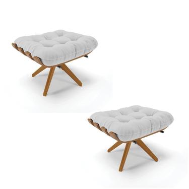 Imagem de Kit 2 Puffs Giratório Linho Base Madeira D'rossi Cinza Claro