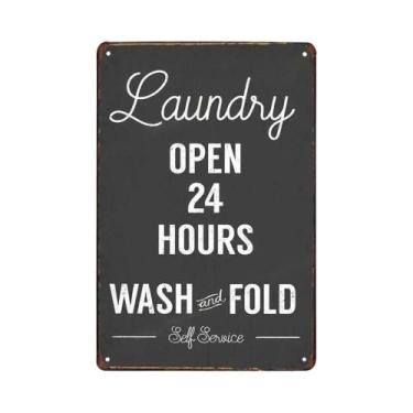 Imagem de Placa Decorativa Vintage De Metal Para Lavanderia Com Tema Gato Preto,