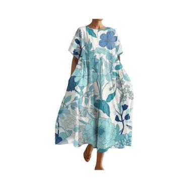 Imagem de Vestido Maxi Floral De Tamanho Grande Para Mulheres, Decote Redondo, M