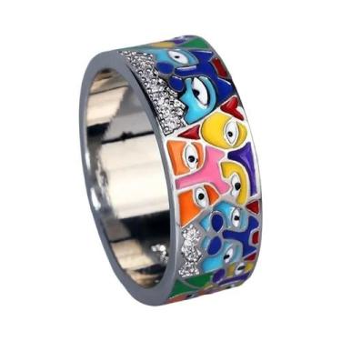 Imagem de Anel Artesanal De Esmalte Prateado Para Mulheres, Joia Única E Moderna