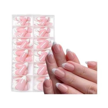 Imagem de Unhas Postiças Francesas Brancas Em Formato De Amêndoa, 120 Peças, Unh