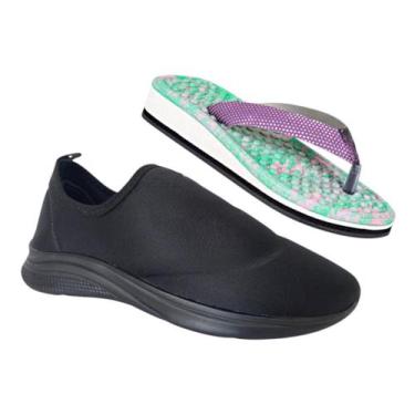 Imagem de Kit Tênis Feminino Calce Fácil Confortável + Chinelo Ortopédico Massag