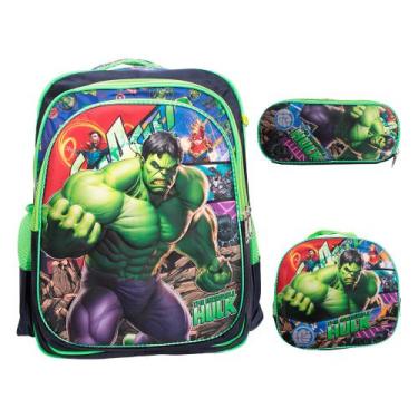 Imagem de Kit Mochila Escolar Menino Herói Hulk Costas Tam G Reforçada - TOYS 2U