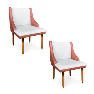 Imagem de Cadeira Sala Jantar Pé Palito Madeira Kit 2 Liz Nozes/Linho Bege D03 - D'Rossi