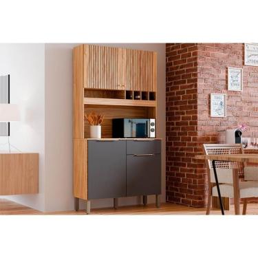 Imagem de Kit De Cozinha Compacta Moscato 4 Portas E 1 Gaveta 197x101cm Amendoa-chumbo - Ronipa