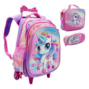 Imagem de Kit Mochila Escolar Infantil Grande Rodinha Lancheira Estojo - WAVE BR