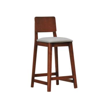 Imagem de Banqueta Lyon Madeira Maciça Com Encosto Anatômico E Assento Estofado Com 68cm Altura - Amêndoa Corano Bege