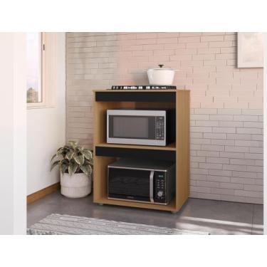 Imagem de Balcão Adriana para Cooktop 4 ou 5 Bocas Amêndoa Preto Ajl Móveis