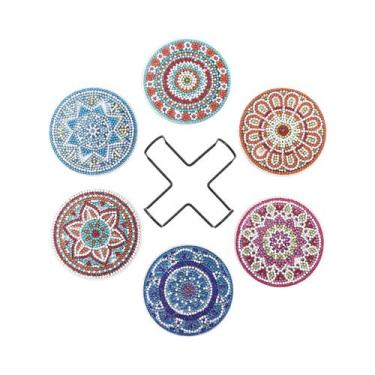 Imagem de Conjunto De 6 Porta-Copos De Madeira Com Cristais De Mandala, Arte Em 