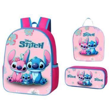 Imagem de Mochila Escolar Stitch Infantil Lancheira Termica+estojo - Sem Marca