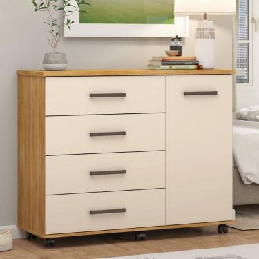 Imagem de Cômoda Sapateira Flora 4 Gavetas e 1 Porta Cinamon Touch Off White Demóbile