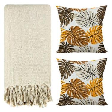 Imagem de Kit 1 Manta Para Sofá 2,40 X 1,80 + 2 Capas de Almofada Cor:Caramelo-B