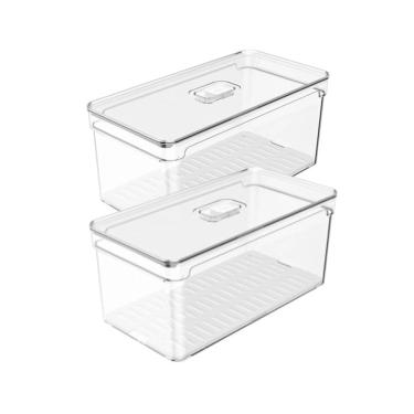 Imagem de Kit 2 Organizadores De Geladeira Com Tampa Acrílicos 5l Clear Fresh