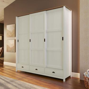 Imagem de Guarda-Roupa Topázio 3 Portas de Correr Madeira Pinus Branco/Freijó - Finestra