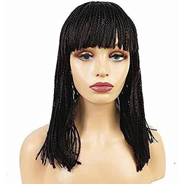 Imagem de Perucas de festa peruca estilo afro trança peruca sem tampa borgonha marrom escuro cabelo ruivo escuro 18 polegadas mulheres afro-americana peruca trançada peruca borgonha comprimento médio