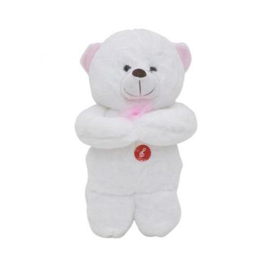 Imagem de Urso Laço Rosa Rezando Pai Nosso 28cm Pelúcia - AZ Presentes