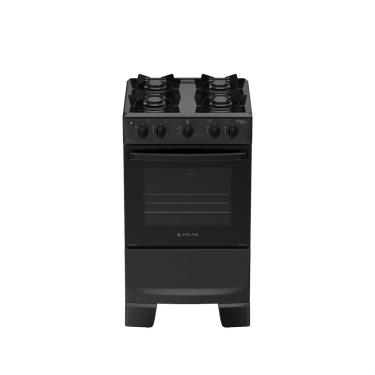 Imagem de Fogão 4 Bocas Atlas Mônaco Lustro Automático Mesa De Aço Esmaltado Preto Bivolt