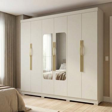 Imagem de Guarda-roupa Casal 6 Portas 6 Gavetas com Espelho em Mdf Milano Nevaska