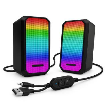 Imagem de Par de Caixas de Som Gamer com Fio 6W Estéreo USB e P2 para PC e Notebook com Iluminaçã...
