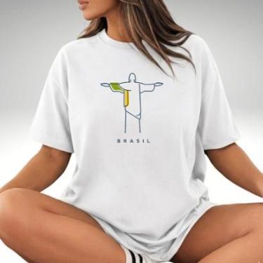Imagem de Camiseta Oversized Brasil Rio Tropical 100 Algodão Feminina Elegante Despojada-Feminino