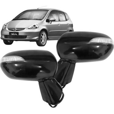 Imagem de Retrovisor Espelho Fit 2003 até 2008 Elétrico Com Pisca Preto Liso Par