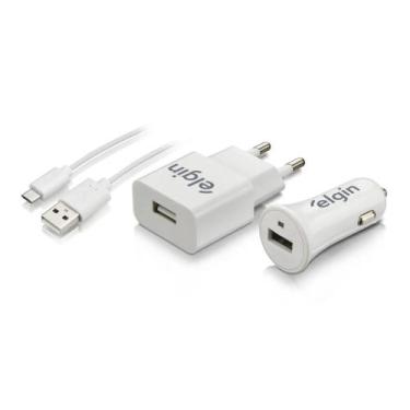 Imagem de Kit carregadores veicular elgin usb com cabo de 1m
