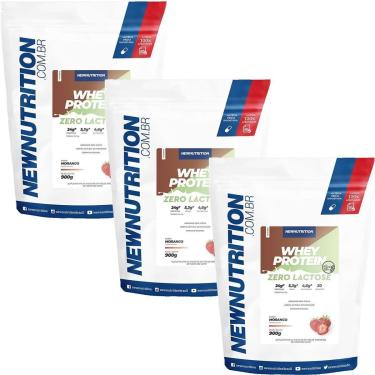 Imagem de Kit 3X Whey Protein Zero Lactose All Natural - 900g Refil Morango - NewNutrition-Masculino